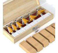 FivePears Juego de 6 brocas de chaflán de 1/2 pulgada, punta de carburo biselado con rodamiento, herramienta de fresado de ángulo de inglete, incluye 11.25, 15, 22.5, 30, 45, 60 grados