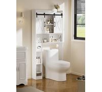 FiveWillowise Unidad de almacenamiento sobre el inodoro, armario de almacenamiento de baño con puerta corrediza de granero, ahorro de espacio sobre el inodoro con estantes abiertos ajustables, muebles