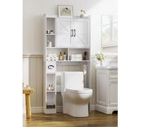 FiveWillowise Unidad de almacenamiento sobre el inodoro, armario de almacenamiento de baño con puertas de granero, ahorro de espacio sobre el inodoro con estantes abiertos ajustables, muebles de baño