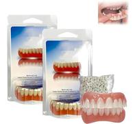 Fivfivgo Soft Denture Reline Kit,Fivfivgo Soft Dentures,Snap on Dentures Silicone Fake Teeth Top Bottom (2 set)