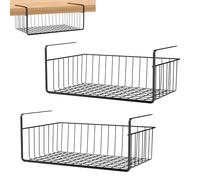 FIVMEN 2 Estantes Inferiores, Cesta Colgante de Metal, Cesta de Almacenamiento, Organizador para Cocina, Oficina, Despensa, Baño, Armario, 40 x 25 x 15 cm, Negro