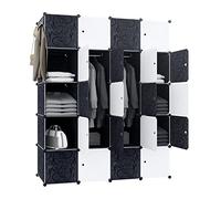 FIVMEN Armarios Dormitorio Negro Blanco Sistema de Estantería por Módulos DIY con 20 Cubos Guardarropa de Plástico con Puerta Armario Modular