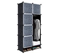 FIVMEN Armarios Dormitorio Negro Sistema de Estantería por Módulos DIY con 8 Cubos Guardarropa de Plástico con Puerta Armario Modular