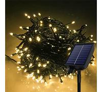 FIVMEN Cadena de luces solares para exteriores, 100 m, 1000 LED, resistente a la intemperie, resistente al agua, IP44, con panel solar y USB, decoración navideña, iluminación para exteriores, blanco