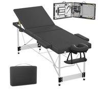 FIVMEN Camilla de masaje plegable con 3 zonas, altura regulable con reposabrazos, cojín facial y bolsa de almacenamiento, aluminio, color negro