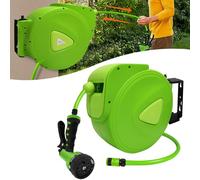 FIVMEN Carrete de manguera de jardín, 30 m, tambor, manguera de agua, enrollador de manguera de 3/4 pulgadas con ducha multifunción, rollo de manguera giratorio 180°, incluye carretes de manguera