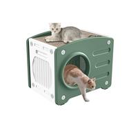 FIVMEN Casa para gatos al aire libre con tablas rascadoras, resistente al agua, de plástico, para exteriores, color verde y blanco, 55,3 x 40,5 x 46 cm