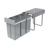 FIVMEN Cubo de basura para cocina, 3 compartimentos, extensible, para cocina, armario inferior con rieles telescópicos, sistema de separación de basura, gris, 3 x 10 L