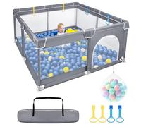 FIVMEN Parque infantil de 127 x 127 cm, piscina de bolas con 50 pelotas, red transpirable y 4 anillos de tracción, centro de actividad, rejilla de protección, gris