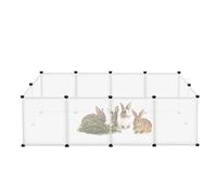 FIVMEN Parque para Animales Pequeños 145x75x48 cm Valla para Mascotas 12 Paneles Recinto Exterior de Plástico Recinto de Carrera Libre para Conejos Hámsters (Blanco)