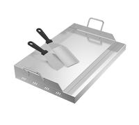 FIVMEN Plancha de acero inoxidable para parrilla universal de 54x32 cm, parrilla con 2 espátulas, bandeja para parrilla, parrillas de acero inoxidable, parrilla para barbacoa, parrilla de gas