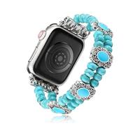 Fivoilin Pulsera de cuentas bohemia compatible con Apple Watch Band de 38 mm, 40 mm, 41 mm, Series 10, 9, 8, 7, SE, 6, 5, 4, Ultra 2, para mujer, color turquesa occidental, correa elástica de repuesto