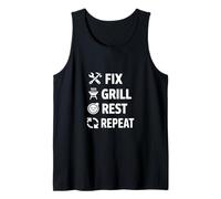 Fix Grill Rest Repeat Funny Dichos Verticales Mujeres Hombres Camiseta sin Mangas