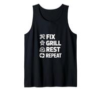Fix Grill Rest Repeat Funny Dichos Verticales Mujeres Hombres Camiseta sin Mangas