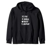 Fix Grill Rest Repeat Funny Dichos Verticales Mujeres Hombres Sudadera con Capucha
