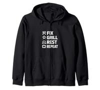 Fix Grill Rest Repeat Funny Dichos Verticales Mujeres Hombres Sudadera con Capucha