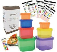 fixbody 7 piezas 21 día Portion Control contenedores color-coded etiquetas, perder peso sistema guía de uso (& 21 día Tracker y eBook de recetas incluyen)