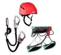 FIXE - Kit Ferrata Cinchless + Arnés Explora L-XL + Casco Pararocs, Disipador Vía Ferrata sin Anillo Ventral, Arnés Ajuste Rápido, Casco ABS EPP Ligero, EN958, EN12277, EN12492