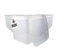 FixedByU 50 cubos con tapa, 9 l, transparentes, rectangulares, de plástico, aptos para alimentos, herméticos y estables, con asa para alimentos, productos químicos y adhesivos en polvo