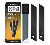 FixedNow Cuchillas de corte 100 unidades, 18 mm, extra afiladas, acero al carbono japonés, I Cuchillas de repuesto, de secado profesionales negras para cortadores y cortadores de moqueta