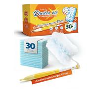 FixedNow Paquete de 30 imanes de Polvo XXL + Barra telescópica de 97 cm Compatible con Swiffer Duster | Juego de Plumero Extensible con Mango Largo | Recambio para limpiaparabrisas para casa y Techo