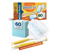 FixedNow Paquete de 60 imanes para Polvo compatibles con Swiffer Duster, Juego con Barra telescópica y Mango, Juego de Plumero Extensible para casa y Coche, Recambio para Limpieza en seco, Paquete