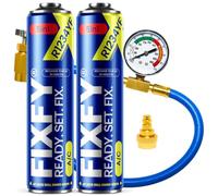 FIXFY 5 en 1 - Kit completo: manguera con manómetro y adaptador + 2× refrigerantes de repuesto R1234YF (aceite, sellante, desecante, colorante UV) - para vehículos a partir del año de fabricación 2017