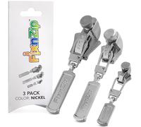 FixNZip - Kit de reparación de cremallera de níquel pequeñas, medianas y grandes, kit de repuesto universal sin costuras para ropa, chaquetas y más, reparación instantánea y reutilizable de