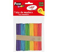 Fixo Kids 68005300. Pack de 50 Palos de Madera Natural Finos de Colores para Manualidades, 11,4cm