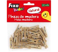 Fixo Kids 68005800. Paquete de 30 Pinzas de Madera Pequeñas, Color Natural, Perfectas Para Manualidades y Decoraciones