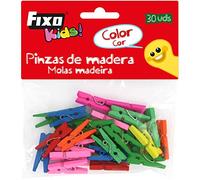 Fixo Kids 68005900. Paquete de 30 Pinzas de Madera Pequeñas, Surtido de Colores, Perfectas Para Manualidades y Decoraciones