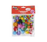 Fixo Kids | Pack de 100 Pompones Brillantes Manualidades | Tamaños y Colores Surtidos | Redondos con Pelos | 0,7-2,5cm Diámetro | Perfectos para Hacer Manualidad Navidad y Fiestas