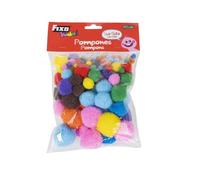 Fixo Kids - Set de 100 Pompones Manualidadades, Tamaños y Colores Surtidos, Díametros 0.7, 1, 2 y 3cm, Perfecto para Decoraciones y Trabajos Escolares