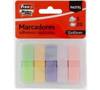 Fixo Notes, Marcadores Adhesivos Trasparentes, 5 Colores Pastel con Dispensador, 12x24mm, Bloques de 20 Hojas, Plástico Traslucido, Reposicionable, Resistente al Agua, Permite Escritura