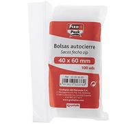 Fixo Pack 50063000-Pack de 100 bolsas de Polietileno Transparentes con autocierre, 40 x 60 mm (Paquete de 6)