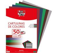 Fixo Paper 00001796 - Paquete de cartulinas de colores A3 - Surtido de colores intensos, 50 unidades, 180g