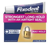 Fixodent Ultra Max Hold Secure - Crema adhesiva para prótesis completas y parciales, 2.2 onzas (paquete de 4)