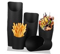 FIXOSHEE 100 piezas Vasos Desechables para Snacks con Apertura Inclinada Soporte para Patatas Fritas Vasos para Aperitivos y Postres Color Negro para Restaurantes