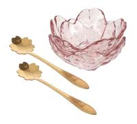 FIXOSHEE 2 Juegos de Cuencos Faciales de Vidrio en Forma de Flor Rosa con Cucharas de Metal, Superficie Lisa y Diseño Delicado para Masaje en Casa y Spa