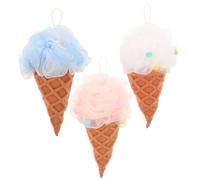 FIXOSHEE 3 piezas Bolas de Esponja para Ducha con Forma de Helado Exfoliante Corporal con Malla Densa Suave y Absorbente Colores Surtidos para Baño Familiar
