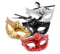 FIXOSHEE 4 Piezas Mascarilla Veneciana Media Cara en Color Oscuro, Carmesí, Dorado y Plateado Ligera para Disfraces, Fiestas, Espectáculos y Carnaval