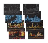 FIXOSHEE 8 Piezas de Hojas de Arte para Rascar Diseño de Paisajes Urbanos Nocturnos, Papel para Rascar y Dibujar para Manualidades Infantiles y Regalos Creativos