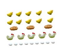 FIXOSHEE Adorno de Mesa Familia de Pollitos 27 Piezas de Resina Micro Paisaje Decoración Hogar y Oficina Huevo Nido Gallina Blanca y Pollitos Amarillos