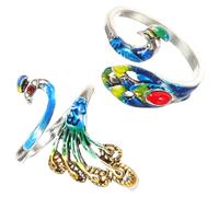 FIXOSHEE Anillos Ajustables para Crochet de Plata Vintage, Diseño Pavo Real, Soporte y Guía de Hilo para Tejer, 2 Piezas, Accesorios de Tejido Prácticos y Decorativos para Mujer