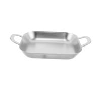 FIXOSHEE Bandeja de Acero Inoxidable Resistente con Asas Dobles Diseño Coreano Moderno Plato Rectangular Versátil para Servir Aperitivos Barbacoa Patatas Fritas y Pollo Frito Restaurante