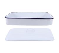 FIXOSHEE Bandeja Rectangular de Esmalte Blanco 30X20X5 CM con Tapa Bandeja Apilable para Laboratorio Escolar y Médico Resistente a Altas Temperaturas para Clasificación y Almacenamiento