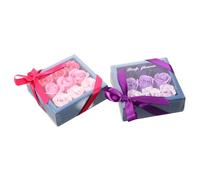 FIXOSHEE Caja de Obsequio 9 Rosas de Jabón Degradado en Tonos Morado y Rosa Ramo Decorativo Multicolor Floral Artificial para Obsequio Romántico y Decoración en San Valentín y Bodas