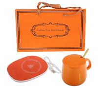 FIXOSHEE Calentador Eléctrico de Tazas USB 5v Naranja Taza Térmica de Cerámica para Bebidas Calientes Calentador Portátil con Apagado Automático Adecuado para Oficina y Obsequio