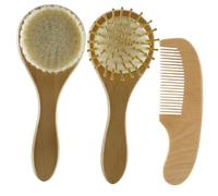 FIXOSHEE Cepillo y Peine para Recién Nacido Cerdas de Lana Suaves Mango de Madera Cuidado Delicado del Cabelludo Masaje Seguro y Limpieza Eficaz para Cabello Infantil