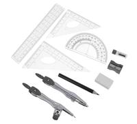 FIXOSHEE Conjunto de brújula regulador brújula matemática Protractor y gobernante Reglas para Reglas de plástico Diario aleación Negro